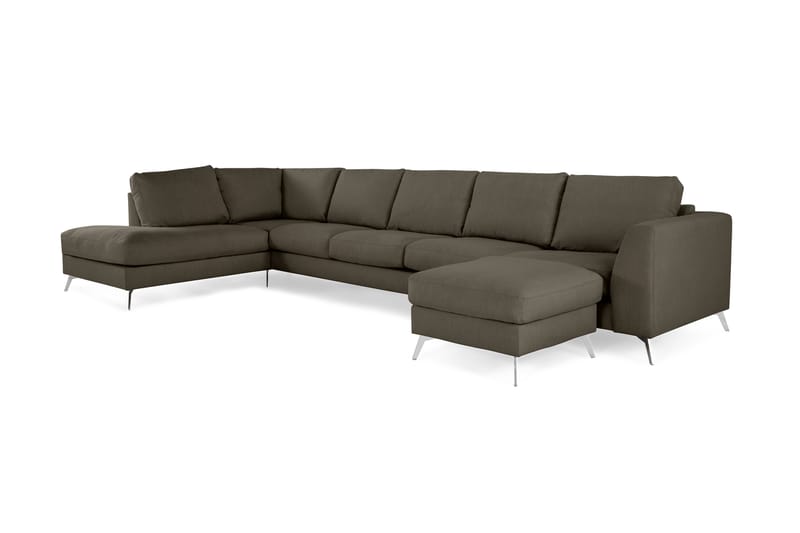 Ocean Lyx 6-sits Vänstervänd U-formad Soffa med Divan och Schäslong + Fotpall i Tyg - Mörkgrön - Möbler - Soffa - Divansoffa & schäslongsoffa