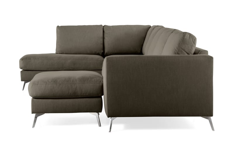 Ocean Lyx 6-sits Vänstervänd U-formad Soffa med Divan och Schäslong + Fotpall i Tyg - Mörkgrön - Möbler - Soffa - Divansoffa & schäslongsoffa