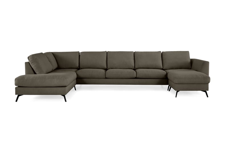 Ocean Lyx 6-sits Vänstervänd U-formad Soffa med Divan och Schäslong + Fotpall i Tyg - Mörkgrön - Möbler - Soffa - Divansoffa & schäslongsoffa