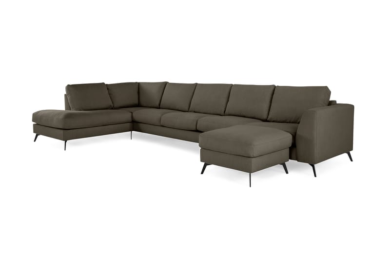 Ocean Lyx 6-sits Vänstervänd U-formad Soffa med Divan och Schäslong + Fotpall i Tyg - Mörkgrön - Möbler - Soffa - Divansoffa & schäslongsoffa