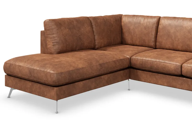 Ocean Lyx 6-sits Vänstervänd U-formad Soffa med Divan och Schäslong + Fotpall i Konstläder - Brun - Möbler - Soffa - Skinnsoffa