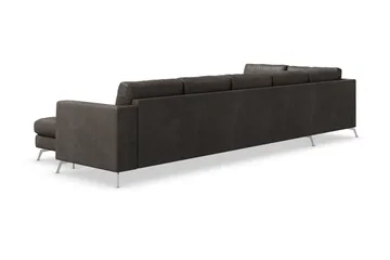Ocean Lyx 6-sits Vänstervänd U-formad Soffa med Divan och Schäslong + Fotpall i Konstläder - Mörkgrå - Möbler - Soffa - Skinnsoffa