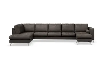 Ocean Lyx 6-sits Vänstervänd U-formad Soffa med Divan och Schäslong + Fotpall i Konstläder - Mörkgrå - Möbler - Soffa - Skinnsoffa