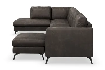 Ocean Lyx 6-sits Vänstervänd U-formad Soffa med Divan och Schäslong + Fotpall i Konstläder - Mörkgrå - Möbler - Soffa - Skinnsoffa