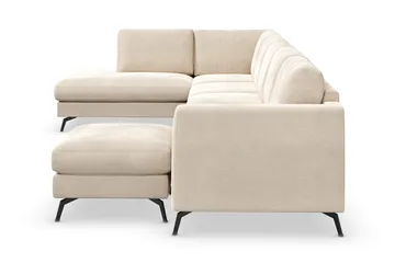 Ocean Lyx 6-sits Vänstervänd U-formad Soffa med Divan och Schäslong + Fotpall i Sammet - Beige - Möbler - Soffa - Sammetssoffa