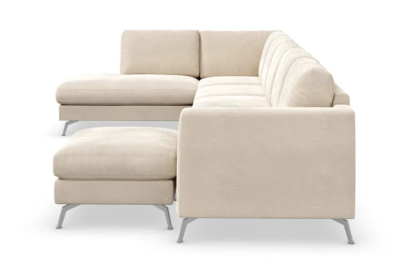 Ocean Lyx 6-sits Vänstervänd U-formad Soffa med Divan och Schäslong + Fotpall i Sammet - Beige - Möbler - Soffa - Sammetssoffa