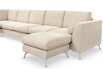 Ocean Lyx 6-sits Vänstervänd U-formad Soffa med Divan och Schäslong + Fotpall i Sammet - Beige - Möbler - Soffa - Sammetssoffa
