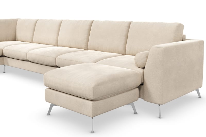 Ocean Lyx 6-sits Vänstervänd U-formad Soffa med Divan och Schäslong + Fotpall i Sammet - Beige - Möbler - Soffa - Sammetssoffa