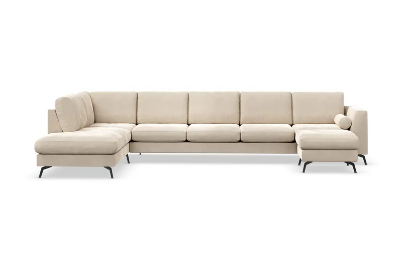 Ocean Lyx 6-sits Vänstervänd U-formad Soffa med Divan och Schäslong + Fotpall i Sammet - Beige - Möbler - Soffa - Sammetssoffa
