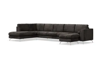 Ocean Lyx 6-sits Vänstervänd U-formad Soffa med Divan och Schäslong + Fotpall i Sammet - Mörkgrå - Möbler - Soffa - Sammetssoffa