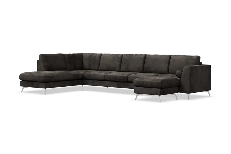 Ocean Lyx 6-sits Vänstervänd U-formad Soffa med Divan och Schäslong + Fotpall i Sammet - Mörkgrå - Möbler - Soffa - Sammetssoffa