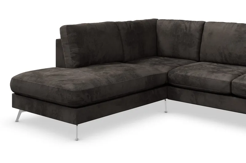 Ocean Lyx 6-sits Vänstervänd U-formad Soffa med Divan och Schäslong + Fotpall i Sammet - Mörkgrå - Möbler - Soffa - Sammetssoffa