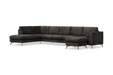Ocean Lyx 6-sits Vänstervänd U-formad Soffa med Divan och Schäslong + Fotpall i Sammet - Mörkgrå - Möbler - Soffa - Sammetssoffa