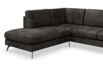 Ocean Lyx 6-sits Vänstervänd U-formad Soffa med Divan och Schäslong + Fotpall i Sammet - Mörkgrå - Möbler - Soffa - Sammetssoffa