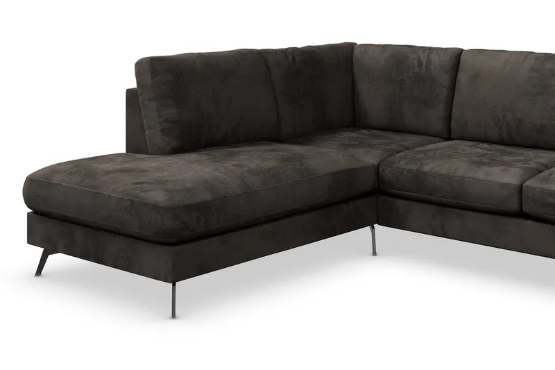 Ocean Lyx 6-sits Vänstervänd U-formad Soffa med Divan och Schäslong + Fotpall i Sammet - Mörkgrå - Möbler - Soffa - Sammetssoffa