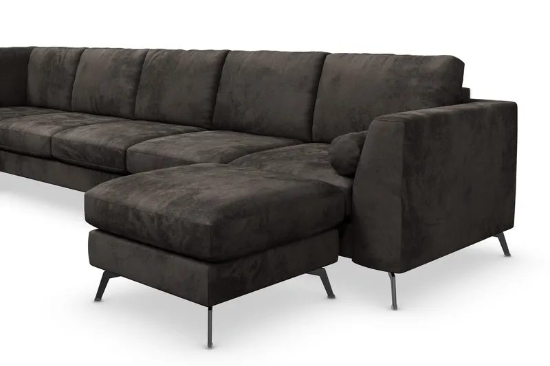 Ocean Lyx 6-sits Vänstervänd U-formad Soffa med Divan och Schäslong + Fotpall i Sammet - Mörkgrå - Möbler - Soffa - Sammetssoffa