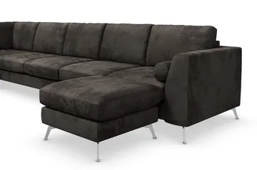 Ocean Lyx 6-sits Vänstervänd U-formad Soffa med Divan och Schäslong + Fotpall i Sammet - Mörkgrå - Möbler - Soffa - Sammetssoffa