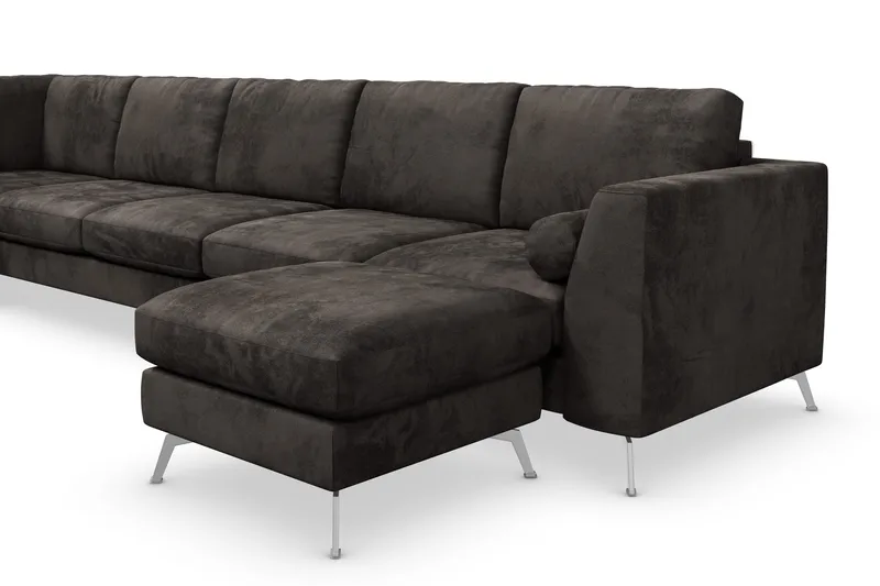 Ocean Lyx 6-sits Vänstervänd U-formad Soffa med Divan och Schäslong + Fotpall i Sammet - Mörkgrå - Möbler - Soffa - Sammetssoffa