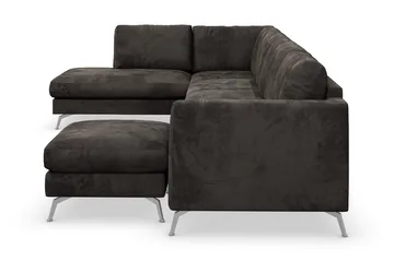 Ocean Lyx 6-sits Vänstervänd U-formad Soffa med Divan och Schäslong + Fotpall i Sammet - Mörkgrå - Möbler - Soffa - Sammetssoffa