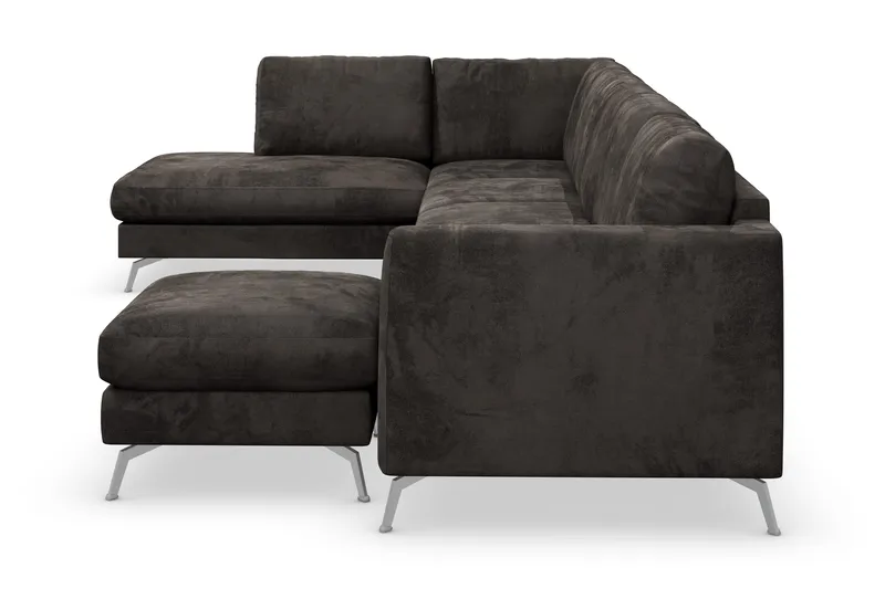 Ocean Lyx 6-sits Vänstervänd U-formad Soffa med Divan och Schäslong + Fotpall i Sammet - Mörkgrå - Möbler - Soffa - Sammetssoffa