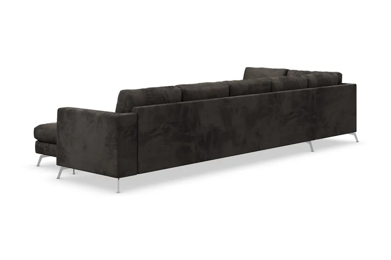 Ocean Lyx 6-sits Vänstervänd U-formad Soffa med Divan och Schäslong + Fotpall i Sammet - Mörkgrå - Möbler - Soffa - Sammetssoffa