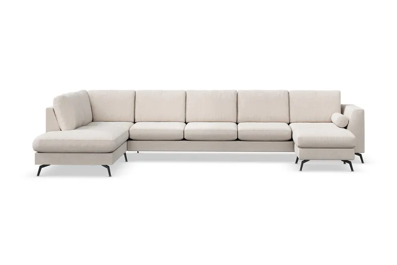 Ocean Lyx 6-sits Vänstervänd U-formad Soffa med Divan och Schäslong + Fotpall i Tyg - Beige - Möbler - Soffa - Divansoffa & schäslongsoffa