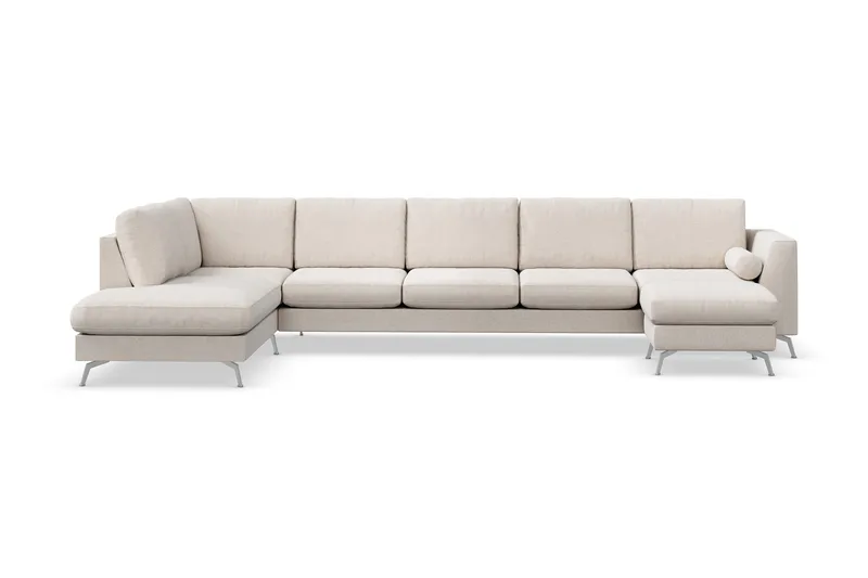 Ocean Lyx 6-sits Vänstervänd U-formad Soffa med Divan och Schäslong + Fotpall i Tyg - Beige - Möbler - Soffa - Divansoffa & schäslongsoffa