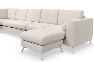 Ocean Lyx 6-sits Vänstervänd U-formad Soffa med Divan och Schäslong + Fotpall i Tyg - Beige - Möbler - Soffa - Divansoffa & schäslongsoffa
