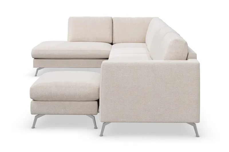 Ocean Lyx 6-sits Vänstervänd U-formad Soffa med Divan och Schäslong + Fotpall i Tyg - Beige - Möbler - Soffa - Divansoffa & schäslongsoffa