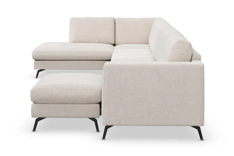 Ocean Lyx 6-sits Vänstervänd U-formad Soffa med Divan och Schäslong + Fotpall i Tyg - Beige - Möbler - Soffa - Divansoffa & schäslongsoffa