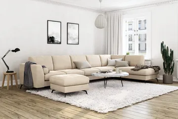 Ocean Lyx U-soffa med Schäslong Höger - Beige - Möbler - Soffa - Sammetssoffa