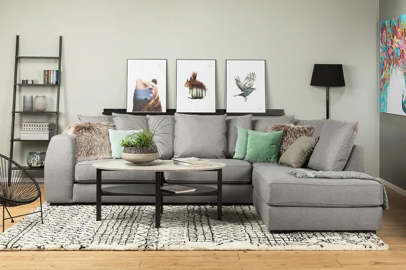 Optus 4-sits Högervänd L-formad Schäslongsoffa i Tyg inkl Kuvertkuddar - Ljusgrå - Möbler - Soffa - Divansoffa & schäslongsoffa - 3 sits soffa med divan