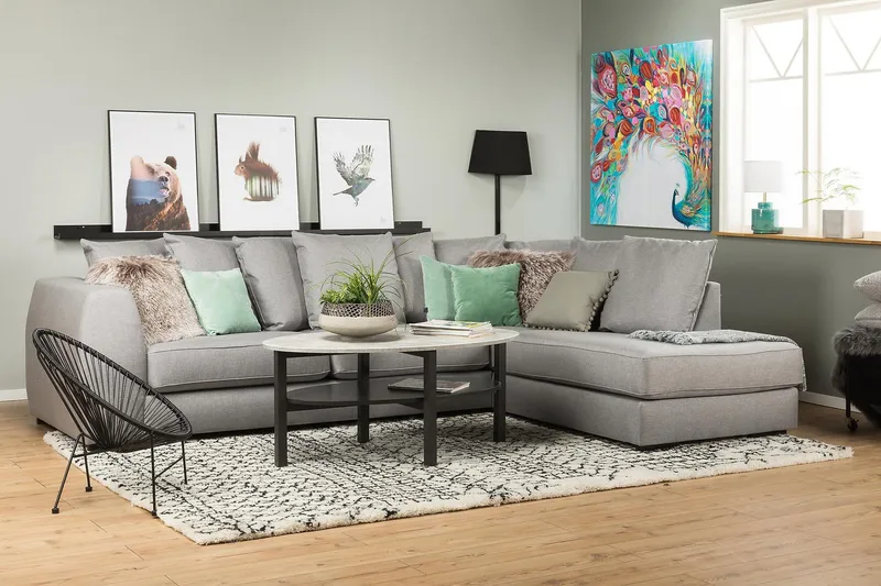 Optus 4-sits Högervänd L-formad Schäslongsoffa i Tyg inkl Kuvertkuddar - Ljusgrå - Möbler - Soffa - Divansoffa & schäslongsoffa - 3 sits soffa med divan