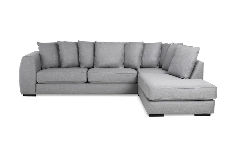 Optus 4-sits Högervänd L-formad Schäslongsoffa i Tyg inkl Kuvertkuddar, Ljusgrå