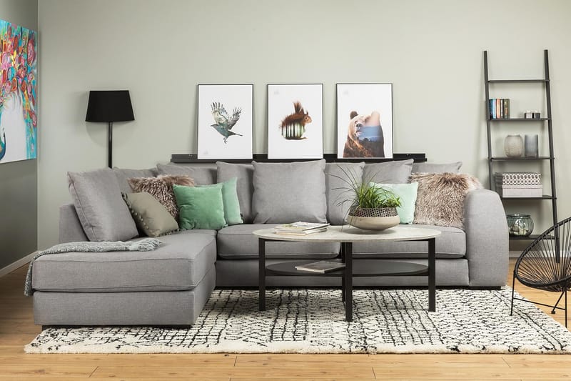 Optus 4-sits Vänstervänd L-formad Schäslongsoffa i Tyg inkl Kuvertkuddar - Ljusgrå - Möbler - Soffa - Divansoffa & schäslongsoffa - 3 sits soffa med divan