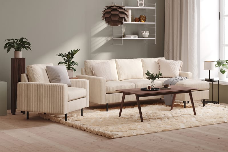 Peppe 3-sits Vändbar L-formad Divansoffa i Manchester 200 cm bred - Beige - Möbler - Soffa - Divansoffa & schäslongsoffa - 3 sits soffa med divan