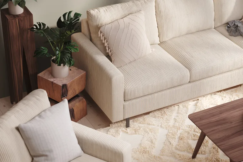 Peppe 3-sits Vändbar L-formad Divansoffa i Manchester - Beige - Möbler - Soffa - Divansoffa & schäslongsoffa - 3 sits soffa med divan