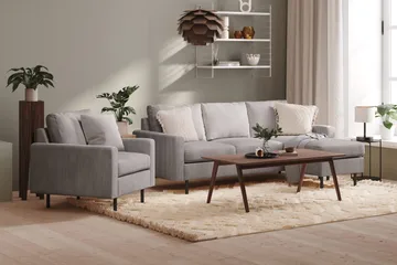 Peppe 3-sits Vändbar L-formad Divansoffa i Manchester - Mörkgrå - Möbler - Soffa - Divansoffa & schäslongsoffa - 3 sits soffa med divan