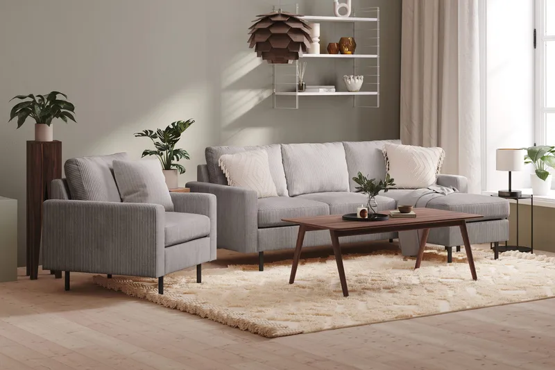 Peppe 3-sits Vändbar L-formad Divansoffa i Manchester - Mörkgrå - Möbler - Soffa - Divansoffa & schäslongsoffa - 3 sits soffa med divan