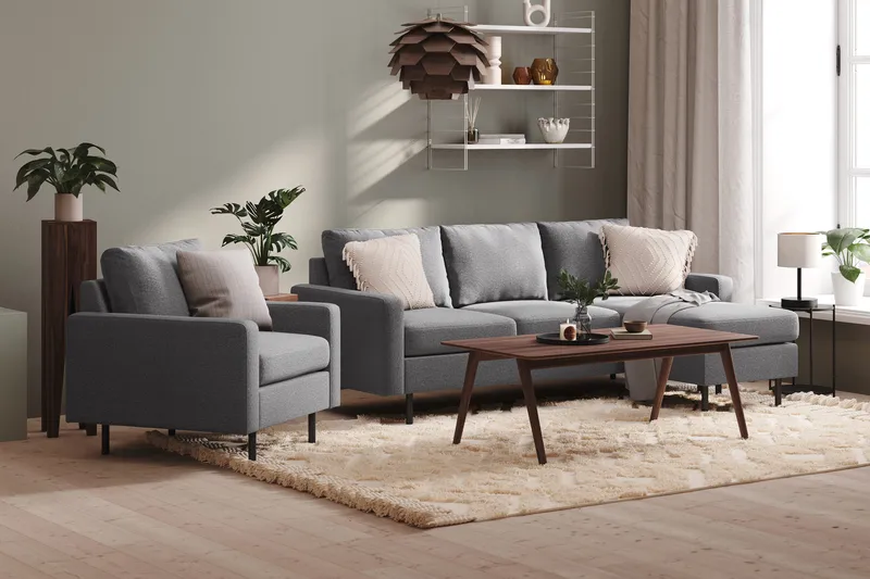 Peppe 3-sits Vändbar L-formad Divansoffa i Tyg - Ljusgrå - Möbler - Soffa - Divansoffa & schäslongsoffa - 3 sits soffa med divan