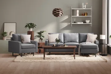 Peppe 3-sits Vändbar L-formad Divansoffa i Tyg - Ljusgrå - Möbler - Soffa - Divansoffa & schäslongsoffa - 3 sits soffa med divan