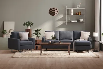 Peppe 3-sits Vändbar L-formad Divansoffa i Tyg - Mörkgrå - Möbler - Soffa - Divansoffa & schäslongsoffa - 3 sits soffa med divan