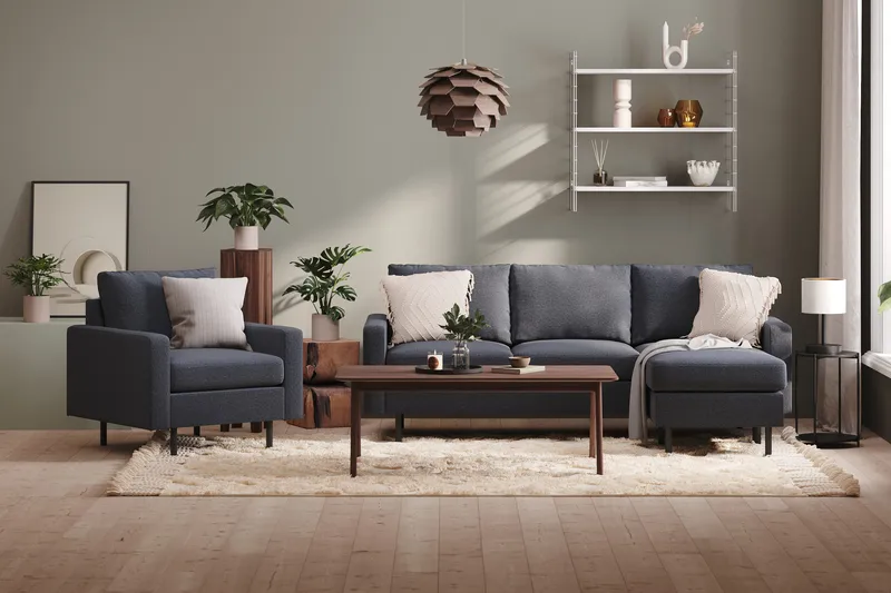 Peppe 3-sits Vändbar L-formad Divansoffa i Tyg - Mörkgrå - Möbler - Soffa - Divansoffa & schäslongsoffa - 3 sits soffa med divan