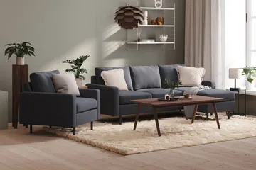 Peppe 3-sits Vändbar L-formad Divansoffa i Tyg - Mörkgrå - Möbler - Soffa - Divansoffa & schäslongsoffa - 3 sits soffa med divan