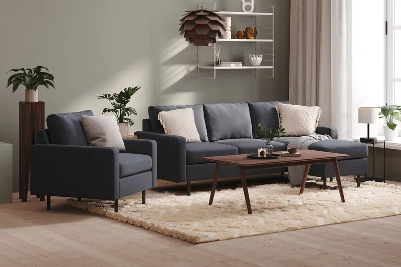 Peppe 3-sits Vändbar L-formad Divansoffa i Tyg - Mörkgrå - Möbler - Soffa - Divansoffa & schäslongsoffa - 3 sits soffa med divan