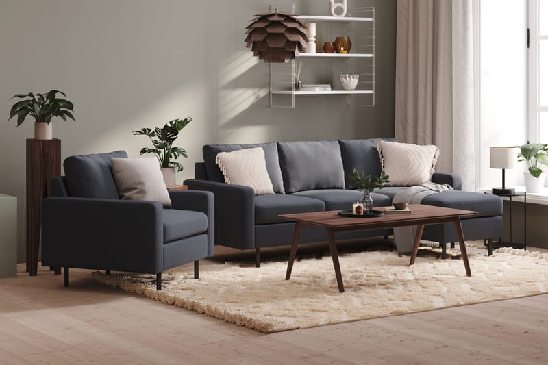 Peppe 3-sits Vändbar L-formad Divansoffa i Tyg - Mörkgrå - Möbler - Soffa - Divansoffa & schäslongsoffa - 3 sits soffa med divan