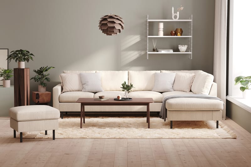 Peppe 4-sits Högervänd L-formad Schäslongsoffa i Manchester - Beige - Möbler - Soffa - Divansoffa & schäslongsoffa - 4 sits soffa med divan