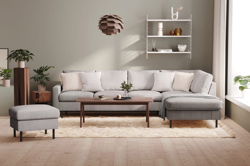 Peppe 4-sits Högervänd L-formad Schäslongsoffa i Manchester - Mörkgrå - Möbler - Soffa - Divansoffa & schäslongsoffa - 4 sits soffa med divan