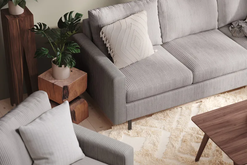 Peppe 4-sits Högervänd L-formad Schäslongsoffa i Manchester - Mörkgrå - Möbler - Soffa - Divansoffa & schäslongsoffa - 4 sits soffa med divan