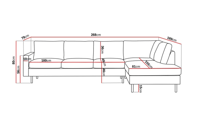 Peppe 4-sits Högervänd L-formad Schäslongsoffa i Manchester - Mörkgrå - Möbler - Soffa - Divansoffa & schäslongsoffa - 4 sits soffa med divan